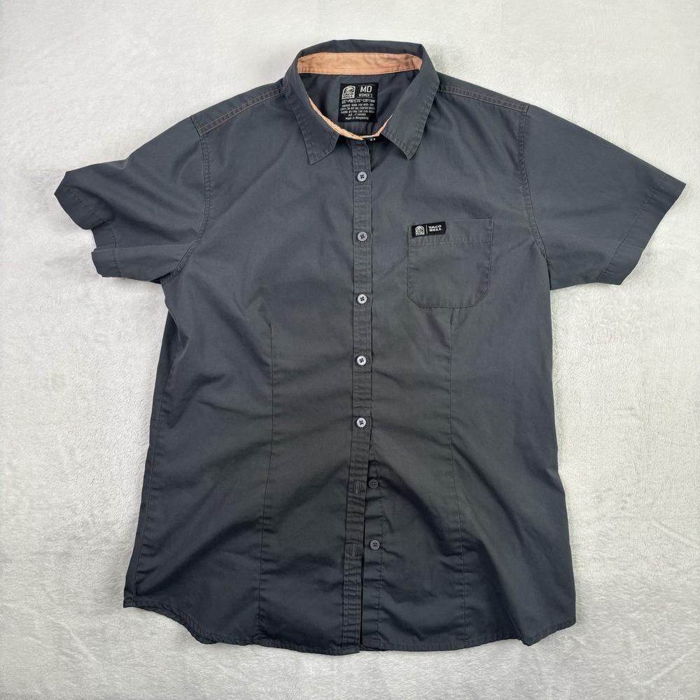 Taco Bell Grey Button Up Short Sleeve Collared Employee Work Shirt Women's Med